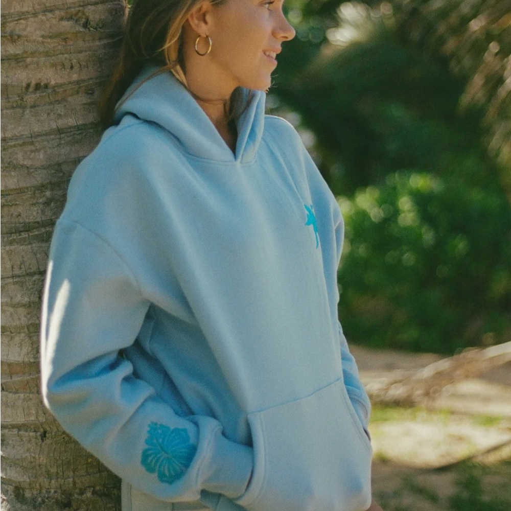 Pink Palm Puff Blue Hoodie